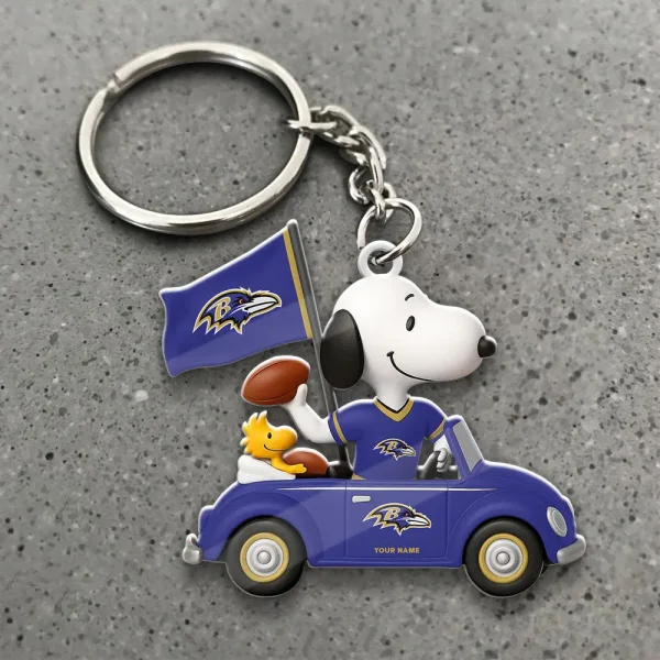 Baltimore Ravens Football Team US Cartoon Dog Keychain Custom Name Gift For Fan SPTAKC063 - Image 2
