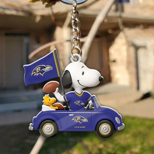 Baltimore Ravens Football Team US Cartoon Dog Keychain Custom Name Gift For Fan SPTAKC063
