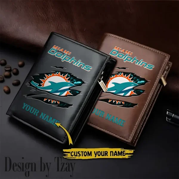 Miami Dolphins Leather Vertical Men Wallet Gifts For Fans SPTLVW974