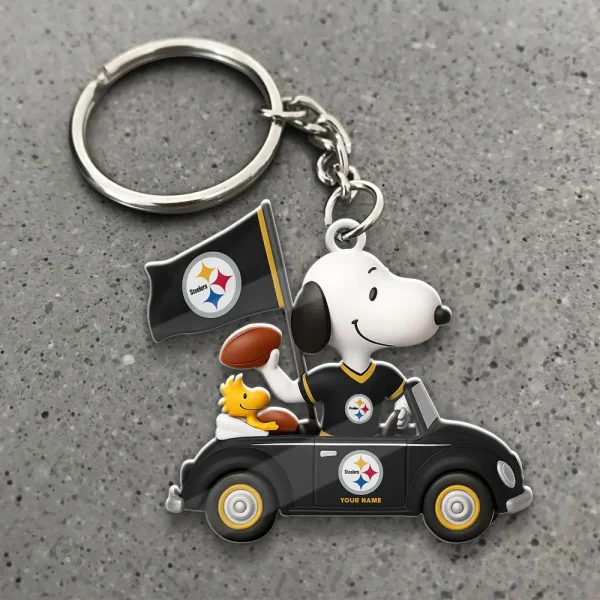 Pittsburgh Steelers Football Team US Cartoon Dog Keychain Custom Name Gift For Fan SPTAKC065 - Image 2
