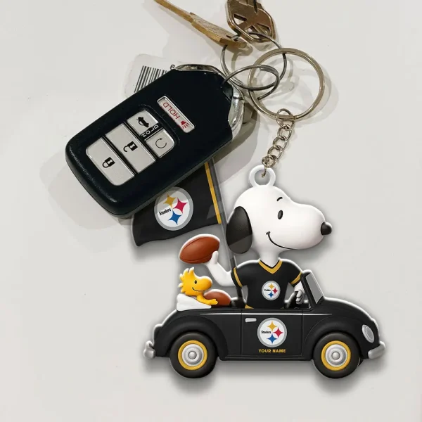 Pittsburgh Steelers Football Team US Cartoon Dog Keychain Custom Name Gift For Fan SPTAKC065 - Image 3