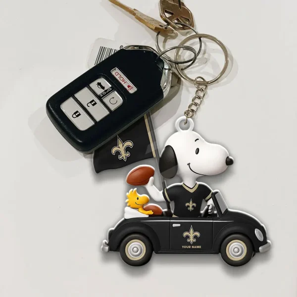 New Orleans Saints Football Team US Cartoon Dog Keychain Custom Name Gift For Fan SPTAKC066 - Image 2
