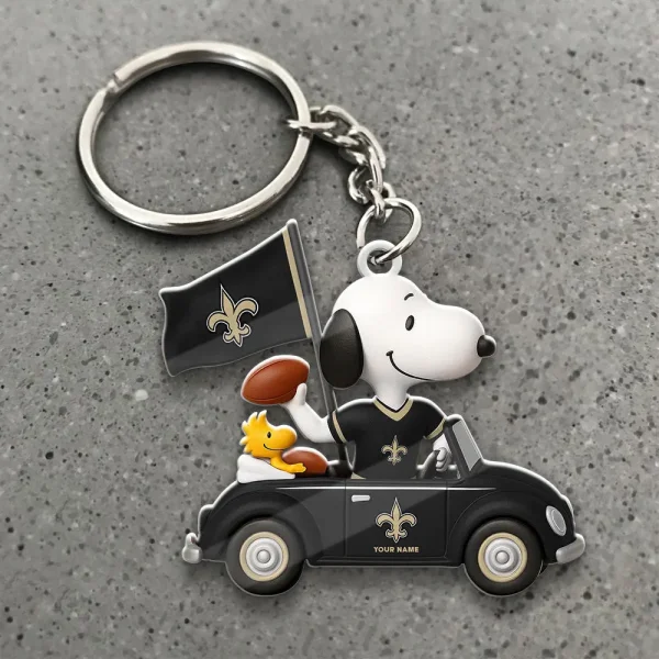 New Orleans Saints Football Team US Cartoon Dog Keychain Custom Name Gift For Fan SPTAKC066 - Image 3