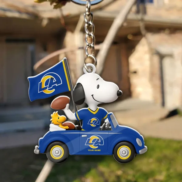 Los Angeles Rams Football Team US Cartoon Dog Keychain Custom Name Gift For Fan SPTAKC067