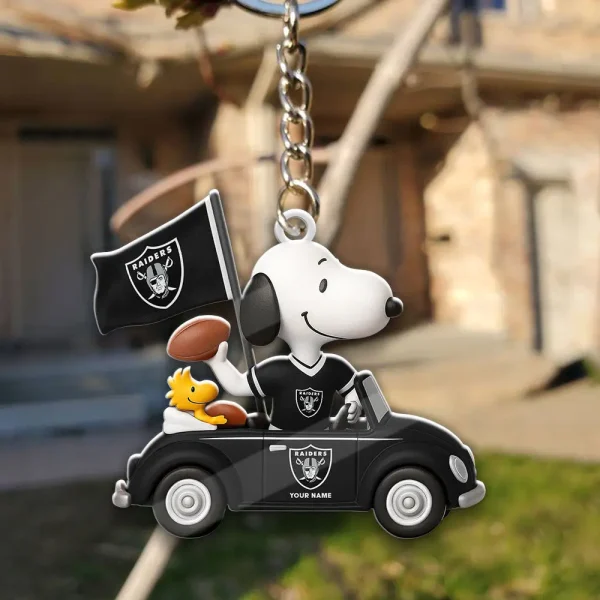 Las Vegas Raiders Football Team US Cartoon Dog Keychain Custom Name Gift For Fan SPTAKC068