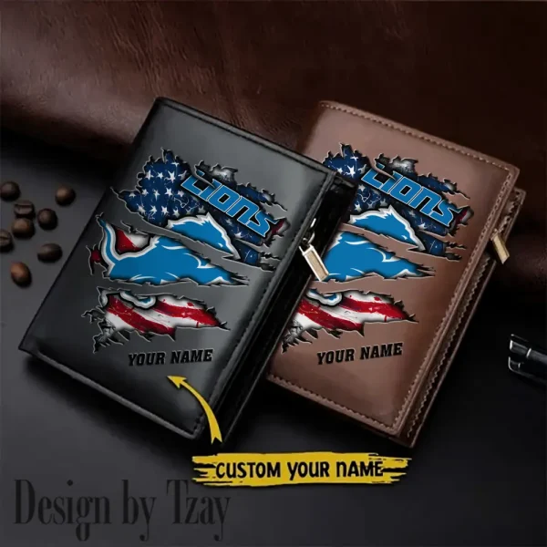 Detroit Lions Leather Vertical Men Wallet Gifts For Fans SPTLVW933