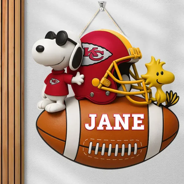 Kansas City Chiefs Football US Team And Cartoon Dog Wood Sign Personalized Gift For Fans SPTWOODSIGN033 - Image 2