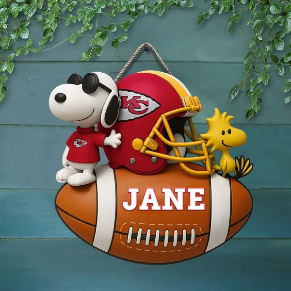 Kansas City Chiefs Football US Team And Cartoon Dog Wood Sign Personalized Gift For Fans SPTWOODSIGN033 - Image 3