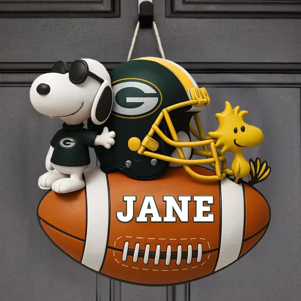 Green Bay Packers Football US Team And Cartoon Dog Wood Sign Personalized Gift For Fans SPTWOODSIGN034 - Image 3