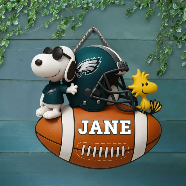 Philadelphia Eagles Football US Team And Cartoon Dog Wood Sign Personalized Gift For Fans SPTWOODSIGN035 - Image 2