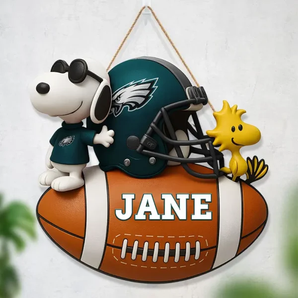 Philadelphia Eagles Football US Team And Cartoon Dog Wood Sign Personalized Gift For Fans SPTWOODSIGN035 - Image 3