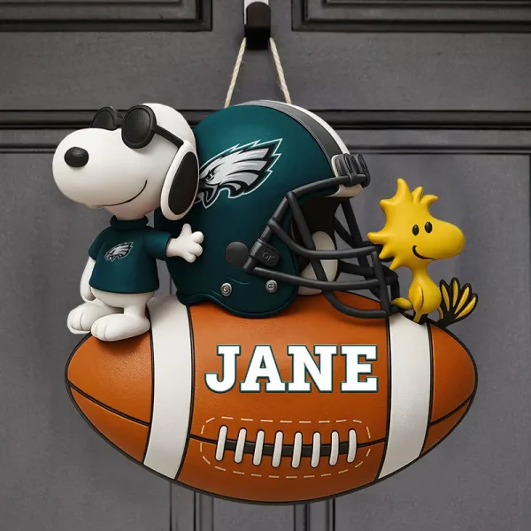 Philadelphia Eagles Football US Team And Cartoon Dog Wood Sign Personalized Gift For Fans SPTWOODSIGN035