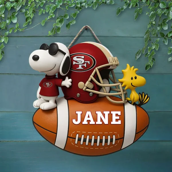 San Francisco 49ers Football US Team And Cartoon Dog Wood Sign Personalized Gift For Fans SPTWOODSIGN036 - Image 2