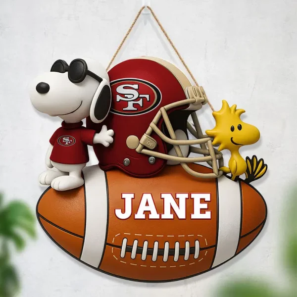 San Francisco 49ers Football US Team And Cartoon Dog Wood Sign Personalized Gift For Fans SPTWOODSIGN036 - Image 3