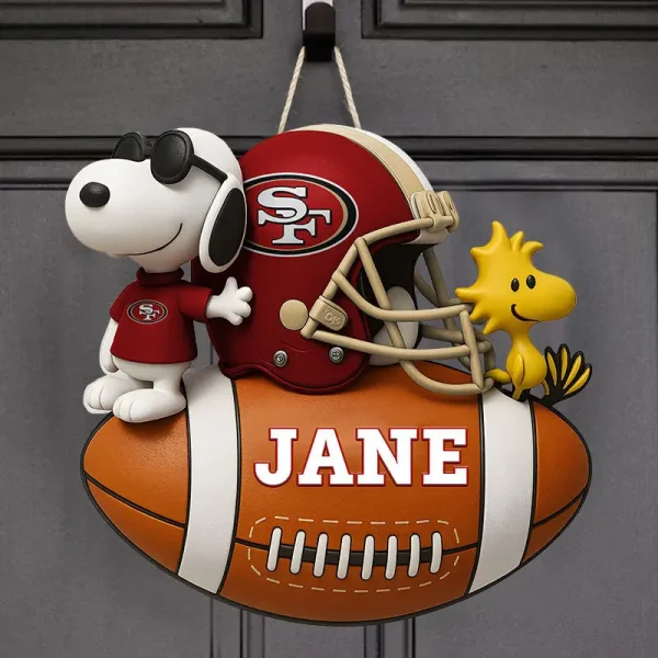 San Francisco 49ers Football US Team And Cartoon Dog Wood Sign Personalized Gift For Fans SPTWOODSIGN036
