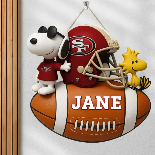 San Francisco 49ers Football US Team And Cartoon Dog Wood Sign Personalized Gift For Fans SPTWOODSIGN036 - Image 4