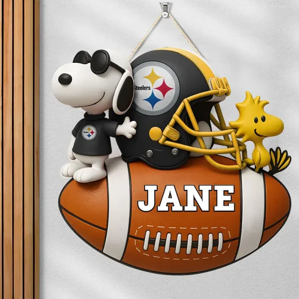 Pittsburgh Steelers Football US Team And Cartoon Dog Wood Sign Personalized Gift For Fans SPTWOODSIGN037 - Image 4