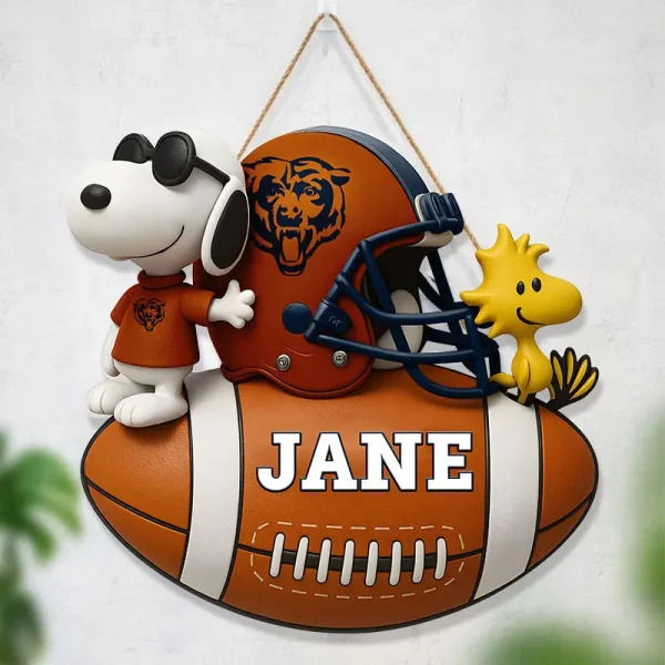 Chicago Bears Football US Team And Cartoon Dog Wood Sign Personalized Gift For Fans SPTWOODSIGN038 - Image 2