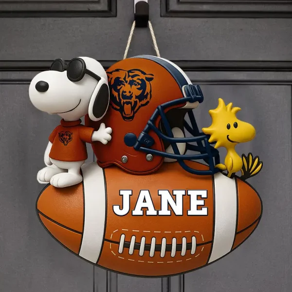 Chicago Bears Football US Team And Cartoon Dog Wood Sign Personalized Gift For Fans SPTWOODSIGN038