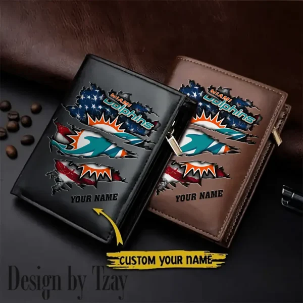 Miami Dolphins Leather Vertical Men Wallet Gifts For Fans SPTLVW942