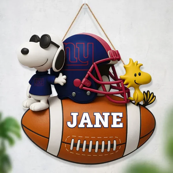 New York Giants Football US Team And Cartoon Dog Wood Sign Personalized Gift For Fans SPTWOODSIGN039 - Image 3