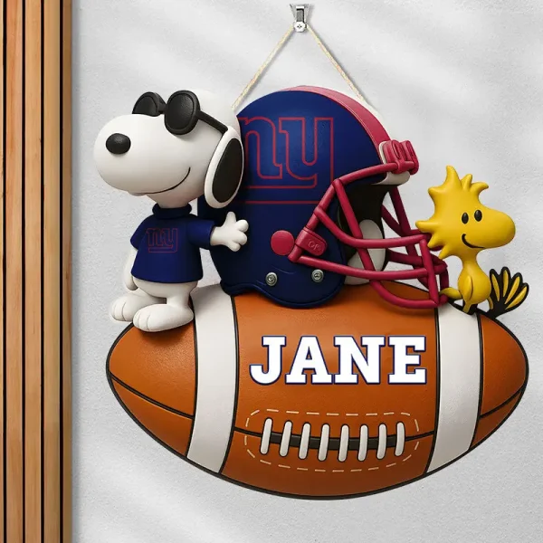 New York Giants Football US Team And Cartoon Dog Wood Sign Personalized Gift For Fans SPTWOODSIGN039 - Image 2
