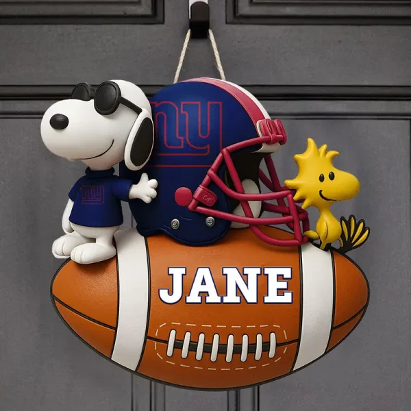 New York Giants Football US Team And Cartoon Dog Wood Sign Personalized Gift For Fans SPTWOODSIGN039