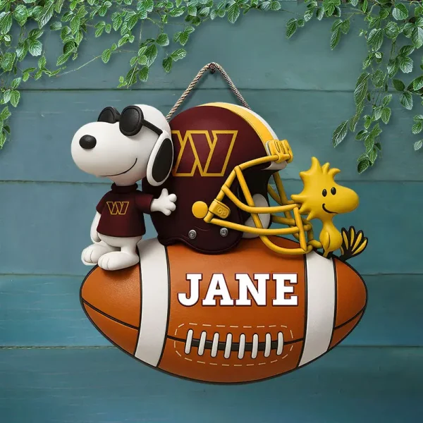 Washington Commanders Football US Team And Cartoon Dog Wood Sign Personalized Gift For Fans SPTWOODSIGN040 - Image 2