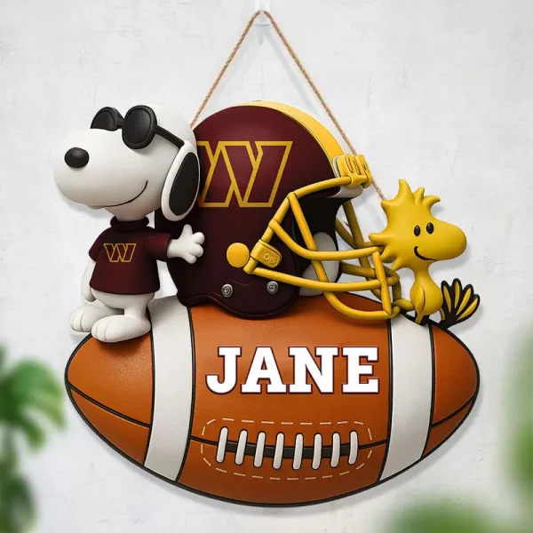 Washington Commanders Football US Team And Cartoon Dog Wood Sign Personalized Gift For Fans SPTWOODSIGN040 - Image 3