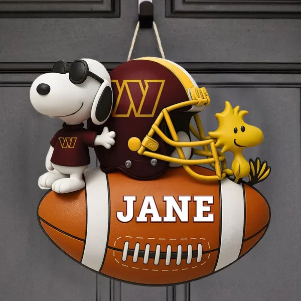 Washington Commanders Football US Team And Cartoon Dog Wood Sign Personalized Gift For Fans SPTWOODSIGN040