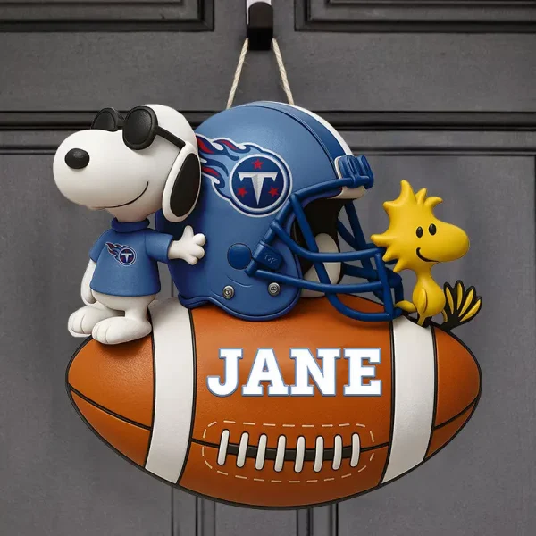 Tennessee Titans Football US Team And Cartoon Dog Wood Sign Personalized Gift For Fans SPTWOODSIGN041