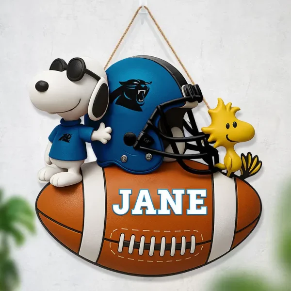 Carolina Panthers Football US Team And Cartoon Dog Wood Sign Personalized Gift For Fans SPTWOODSIGN042 - Image 2
