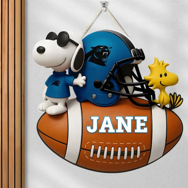 Carolina Panthers Football US Team And Cartoon Dog Wood Sign Personalized Gift For Fans SPTWOODSIGN042 - Image 4