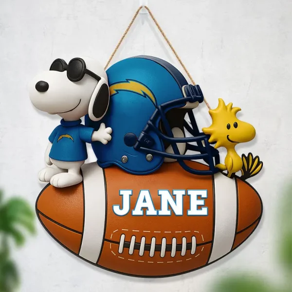 Los Angeles Chargers Football US Team And Cartoon Dog Wood Sign Personalized Gift For Fans SPTWOODSIGN043 - Image 3