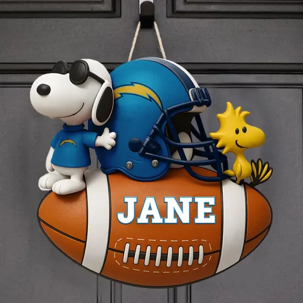 Los Angeles Chargers Football US Team And Cartoon Dog Wood Sign Personalized Gift For Fans SPTWOODSIGN043