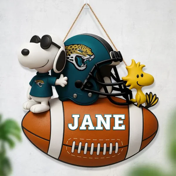 Jacksonville Jaguars Football US Team And Cartoon Dog Wood Sign Personalized Gift For Fans SPTWOODSIGN044 - Image 2