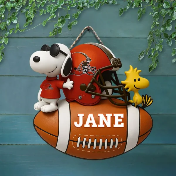 Cleveland Browns Football US Team And Cartoon Dog Wood Sign Personalized Gift For Fans SPTWOODSIGN045 - Image 2