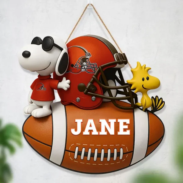 Cleveland Browns Football US Team And Cartoon Dog Wood Sign Personalized Gift For Fans SPTWOODSIGN045 - Image 3