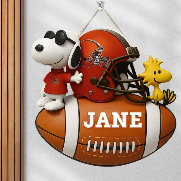 Cleveland Browns Football US Team And Cartoon Dog Wood Sign Personalized Gift For Fans SPTWOODSIGN045 - Image 4