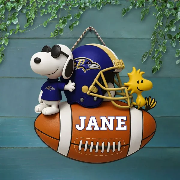 Baltimore Ravens Football US Team And Cartoon Dog Wood Sign Personalized Gift For Fans SPTWOODSIGN046 - Image 3