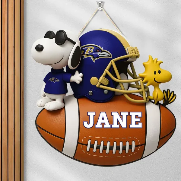 Baltimore Ravens Football US Team And Cartoon Dog Wood Sign Personalized Gift For Fans SPTWOODSIGN046 - Image 4