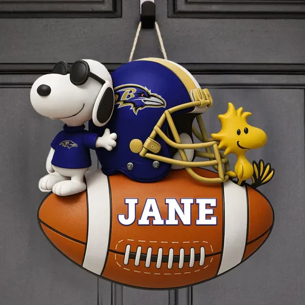 Baltimore Ravens Football US Team And Cartoon Dog Wood Sign Personalized Gift For Fans SPTWOODSIGN046