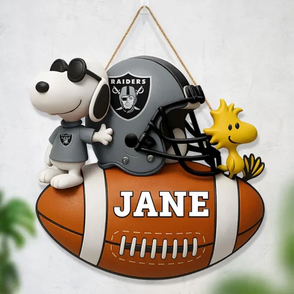 Las Vegas Raiders Football US Team And Cartoon Dog Wood Sign Personalized Gift For Fans SPTWOODSIGN047 - Image 3