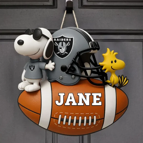 Las Vegas Raiders Football US Team And Cartoon Dog Wood Sign Personalized Gift For Fans SPTWOODSIGN047