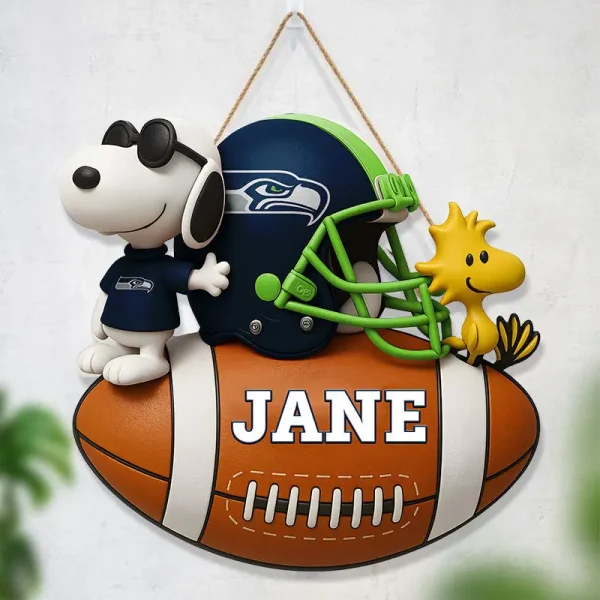 Seattle Seahawks Football US Team And Cartoon Dog Wood Sign Personalized Gift For Fans SPTWOODSIGN048 - Image 2