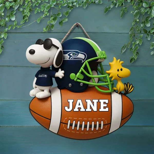 Seattle Seahawks Football US Team And Cartoon Dog Wood Sign Personalized Gift For Fans SPTWOODSIGN048 - Image 3