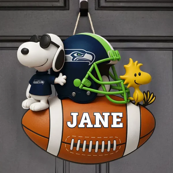Seattle Seahawks Football US Team And Cartoon Dog Wood Sign Personalized Gift For Fans SPTWOODSIGN048