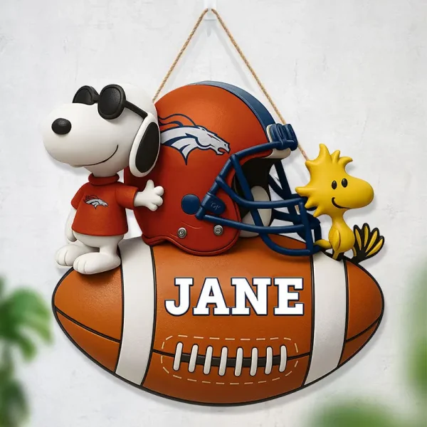 Denver Broncos Football US Team And Cartoon Dog Wood Sign Personalized Gift For Fans SPTWOODSIGN049 - Image 2