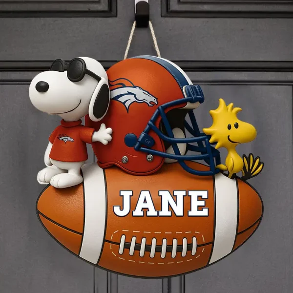 Denver Broncos Football US Team And Cartoon Dog Wood Sign Personalized Gift For Fans SPTWOODSIGN049