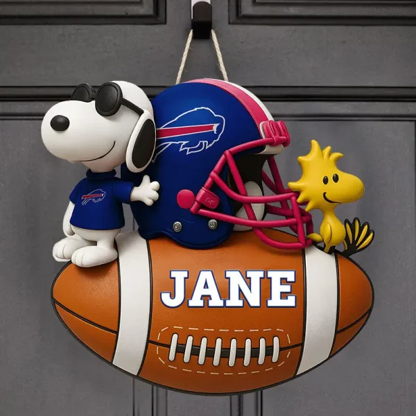 Buffalo Bills Football US Team And Cartoon Dog Wood Sign Personalized Gift For Fans SPTWOODSIGN050
